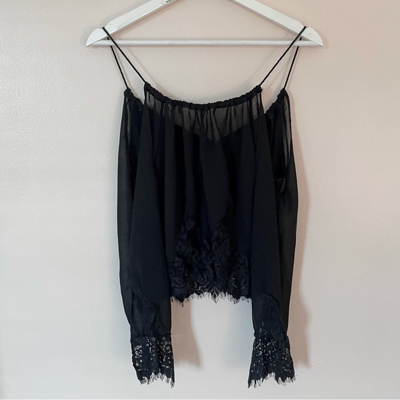 Black Lace Cold-Shoulder Blouse Size Small - Picture 2 of 2
